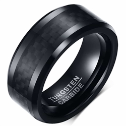 Tungsten karbonfiber svart herre ring