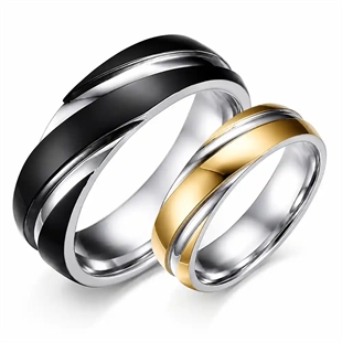 Sort & Gull parring / Forlovelsesring i rustfritt stål