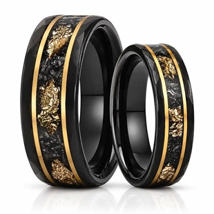 Aureon – svart tungstenring med gullfarga inlay